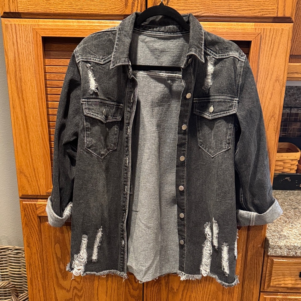 Distressed Black Denim‎ Jacket